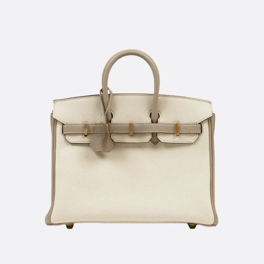 Bag 25 Brk HSS Cr / GryTr Made of Tg Leather with Brushed Gold Fittings